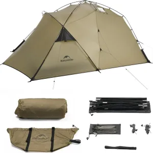 Naturehike 2 Men Person Camping Tent with Porch, Lightweight Outdoor Tent with Double Layered, 3000mm Waterproof Tent with Bedroom for Outdoor Backpacking Hiking, with a Fireproof Chimney Opening