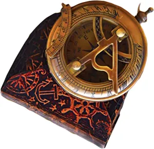 Nautical Antique Brass Sundial Compass with Leather Case Directional Maritime Navigational Pocket Compass Tool for Hiking Trekking Travelling & Camping by AWF ROORKEE Store