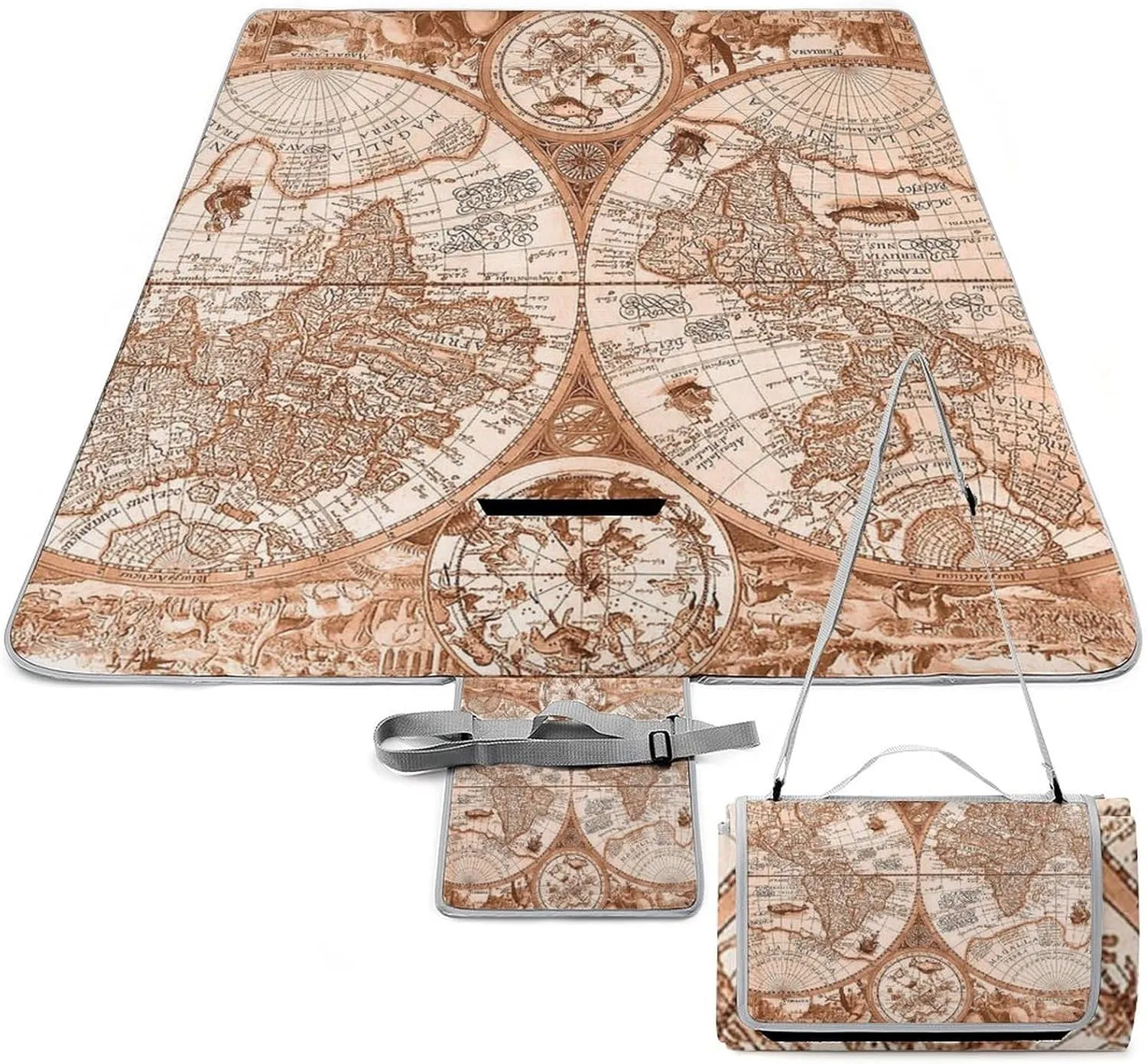 Nautical Sea Map Compass Sailing Ship Waterproof Outdoor Picnic Blanket Sandproof Beach Mat for Camping Hiking Grass Travelling