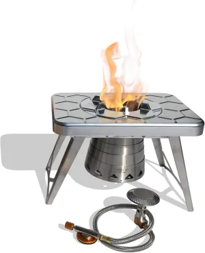 nCamp - Stove Plus Portable Camp Stove Set, Outdoor Multi Fuel Camp Stove, Wood Stove with Iso-Propane Adapter, Mini Stove for Gas, Hexamine Tablets, Liquid Fuels, Portable Camp Cooker 2-Piece Set