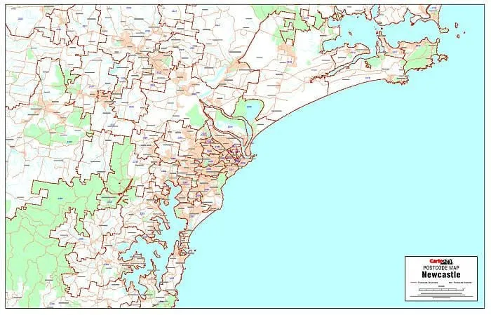 Newcastle Postcode Laminated Wall Map 1120 x 722mm