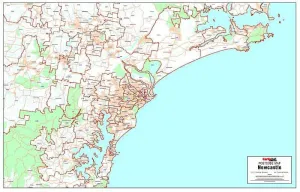 Newcastle Postcode Laminated Wall Map 1120 x 722mm