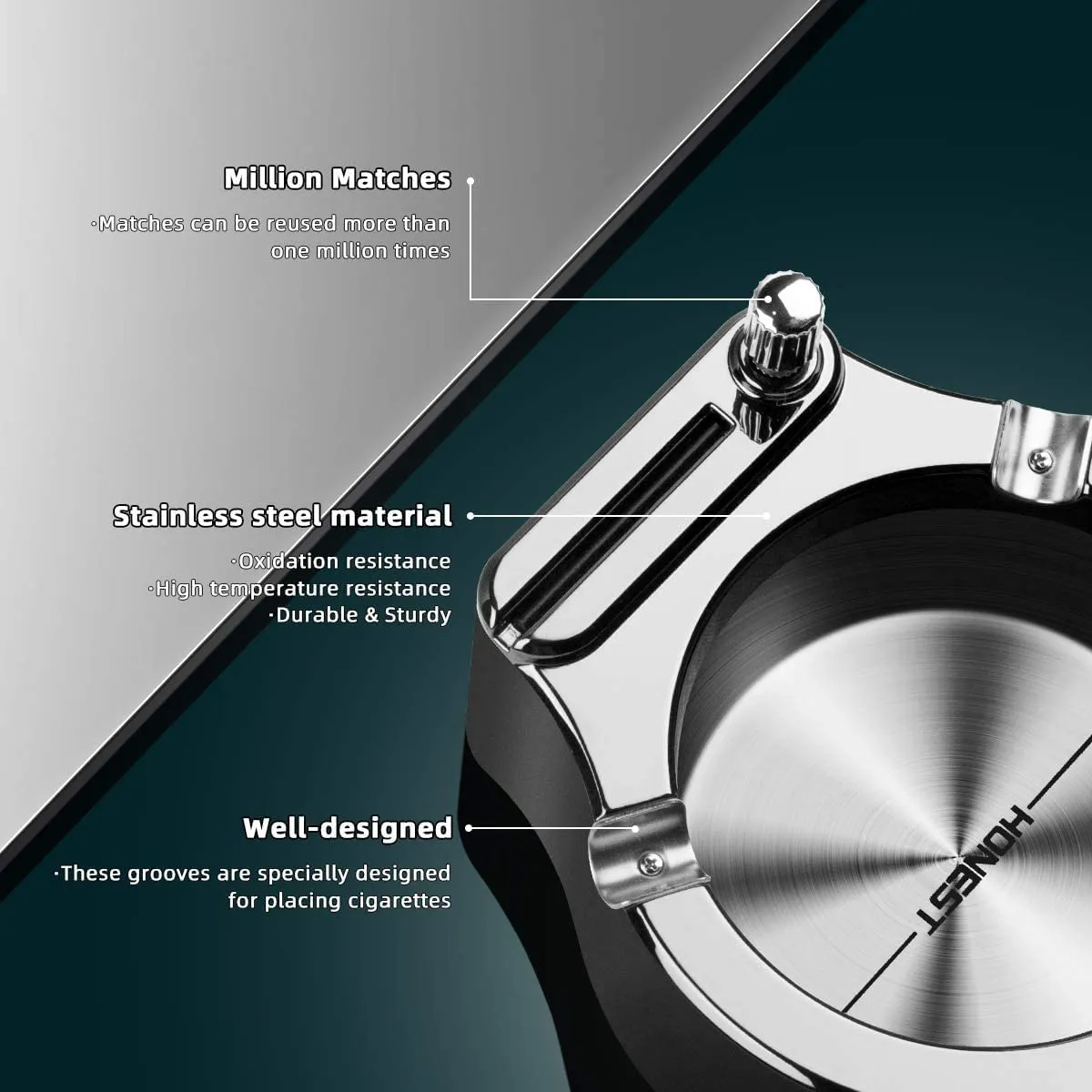 Nilzone Retro Metal Ashtray Ten Thousand Match Lighter Flint Fire Starter Lighter Desk Decorations Gadgets For Men