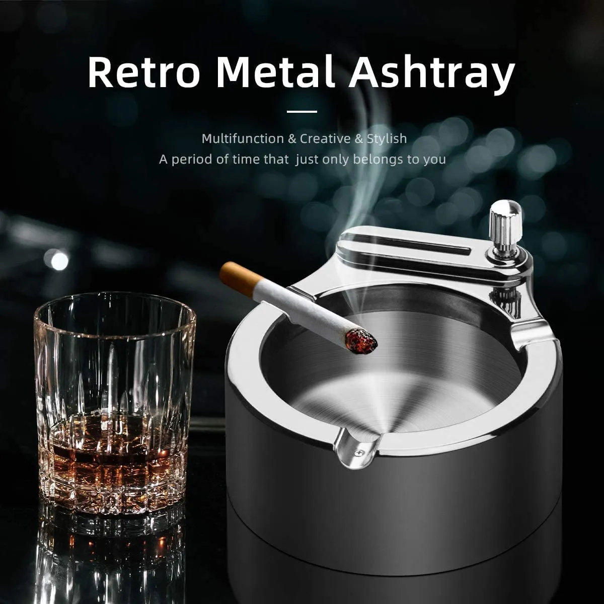 Nilzone Retro Metal Ashtray Ten Thousand Match Lighter Flint Fire Starter Lighter Desk Decorations Gadgets For Men