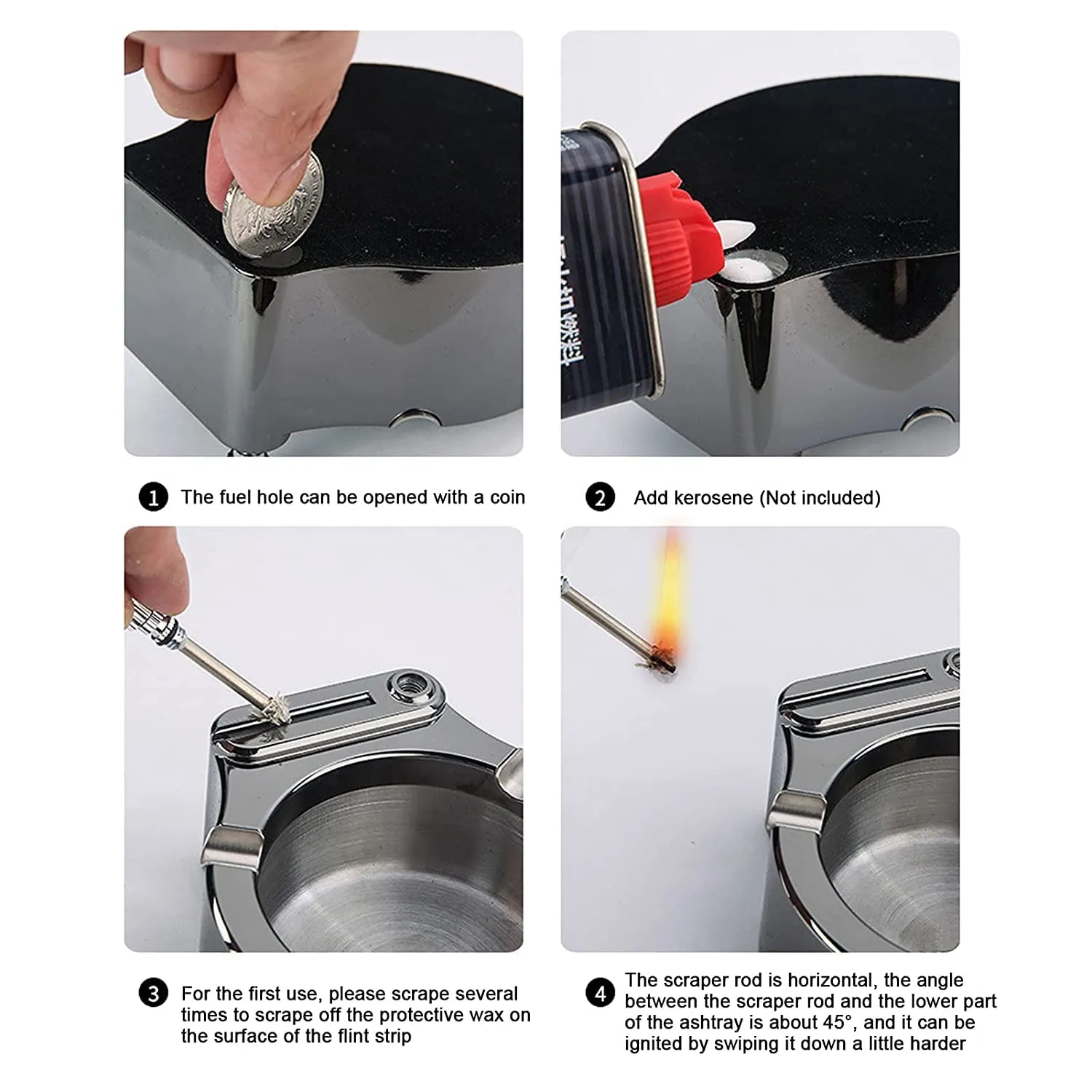 Nilzone Retro Metal Ashtray Ten Thousand Match Lighter Flint Fire Starter Lighter Desk Decorations Gadgets For Men