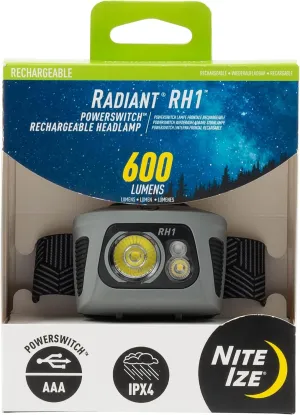 Nite Ize Radiant RH1 PowerSwitch Rechargeable Headlamp - Headlamp with Red Mode for Camping & Hiking - Rechargeable Battery - Hands-Free Light with 6 Modes Plus Lockout - Impact Resistant & IPX4 Rated