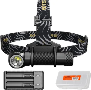 Nitecore HC33 1800 Lumen Versatile L-Shaped LED Headlamp with a 2-Channel USB Smart Charger Set