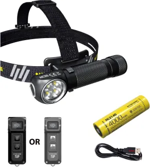 Nitecore Value Bundle HC35 Rechargeable LED Headlamp - 2700 Lumen - Eco-Sensa USB Charging Cable with Tup Rechargeable Pocket Light (Black or Gray)
