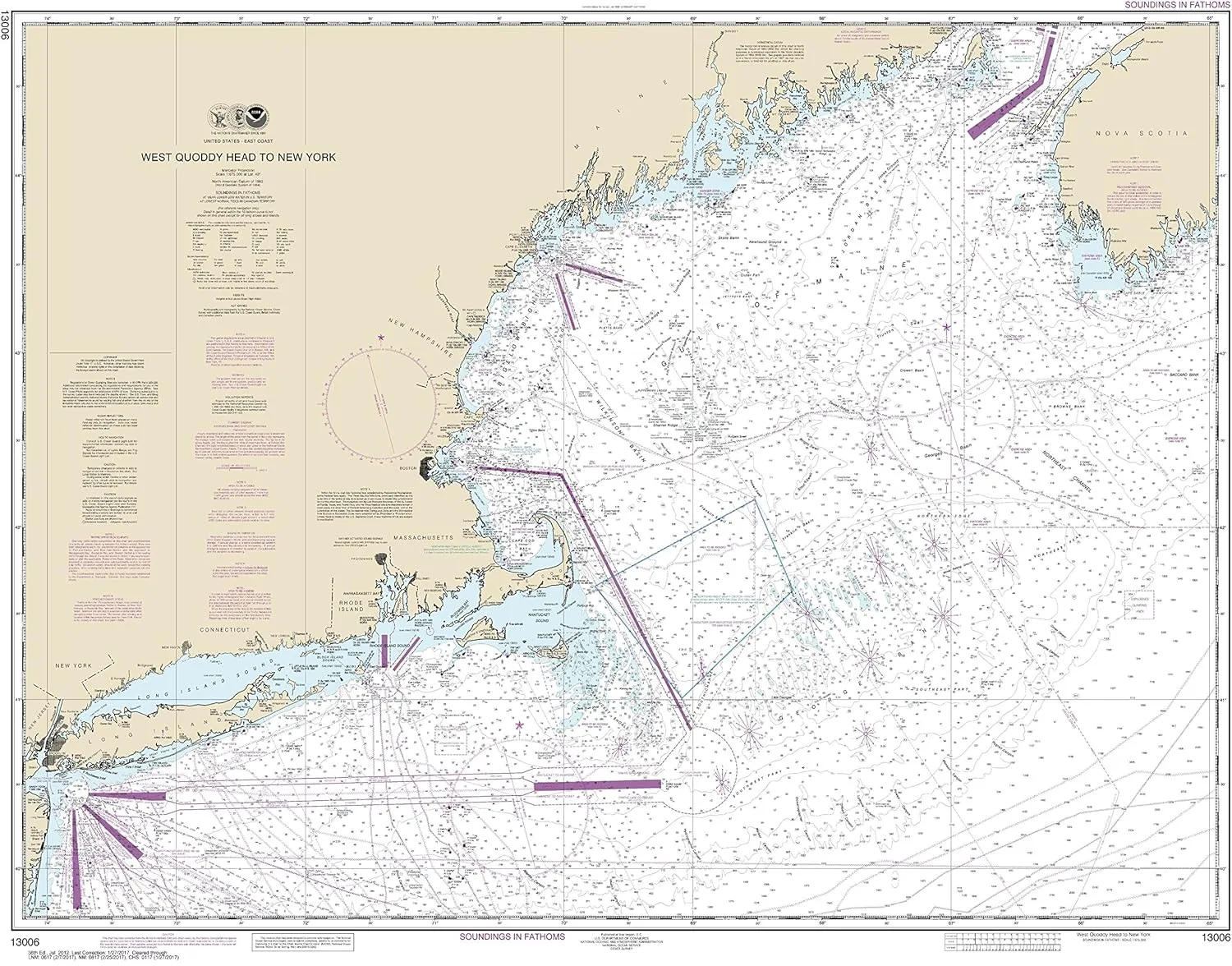NOAA Chart 13006 West Quoddy Head to New York: 35.68" X 45.39" Laminated Map