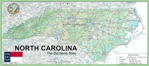 North Carolina State Poster Map - 13.3 x 30 inches - Paper Laminated