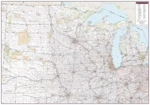 North Central United States Wall Map 1325 x 928mm