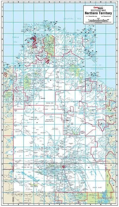 Northern Territory Postcode Laminated Map 600 x 1036mm