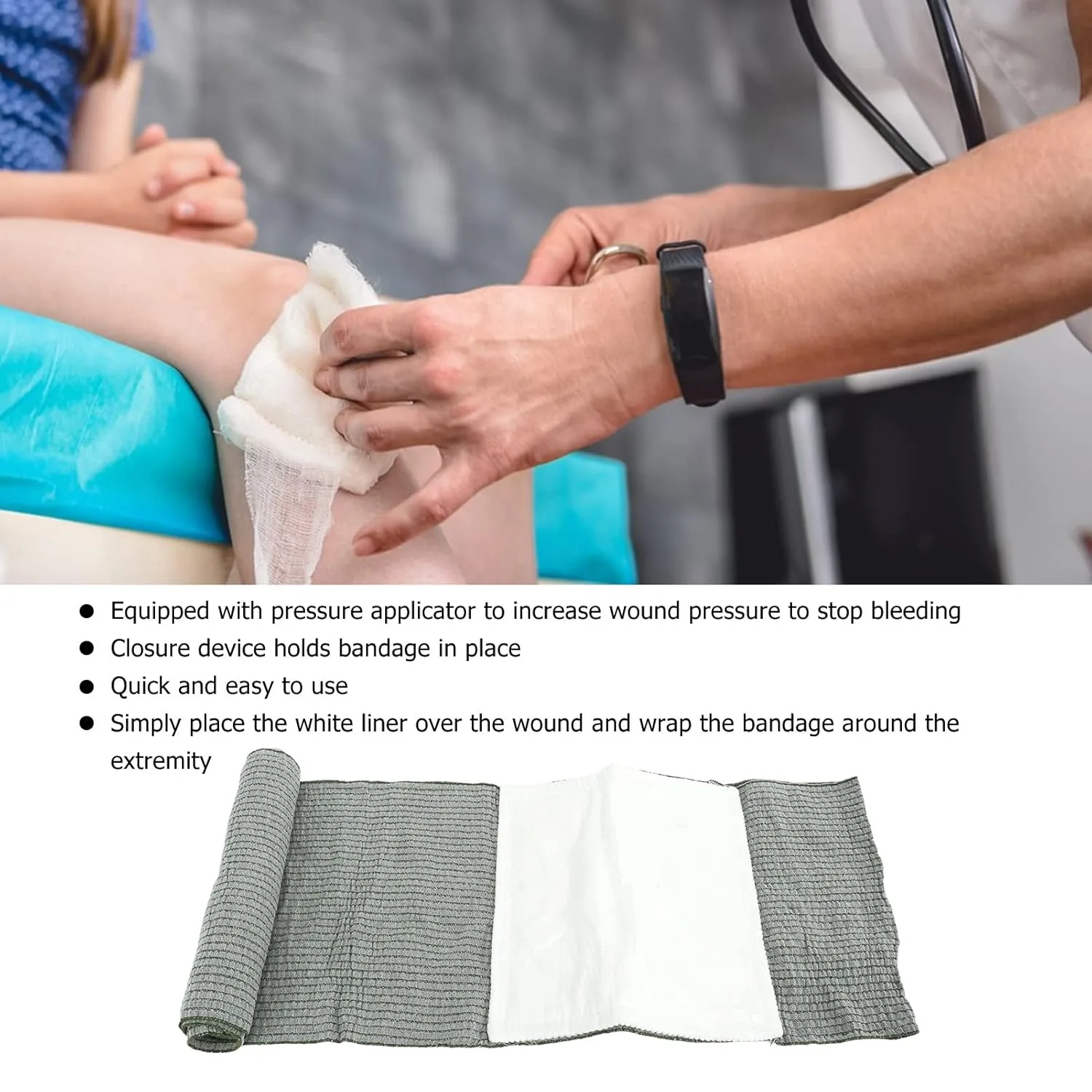 OD Green Emergency Bandage Home Work First Aid Kits Nylon Wire Disposable Emergency Elasti Bandage Outdoor Survival Compression Bandage (8 Inch)