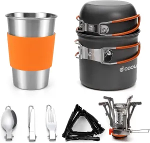 Odoland Bundle - 2 Items Camping Cookware Set and 5pcs Camping Cookware