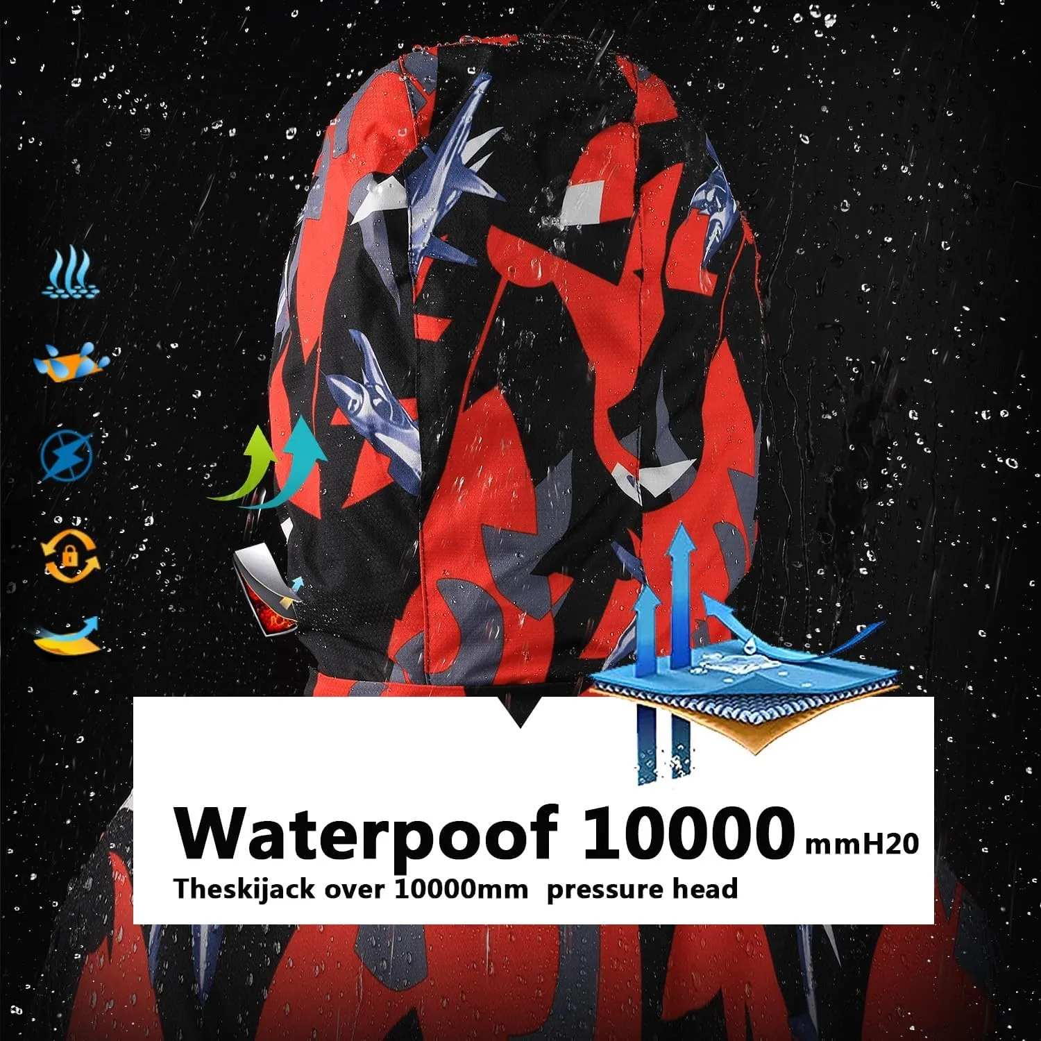 OHSNMAKSL Boy's Waterproof Ski Jacket Warm Winter Snow Coat Kids Fleece Snowboarding Jackets Thick Hooded Windproof Coats
