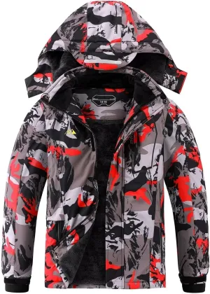 OHSNMAKSL Boy's Waterproof Ski Jacket Warm Winter Snow Coat Kids Fleece Snowboarding Jackets Thick Hooded Windproof Coats