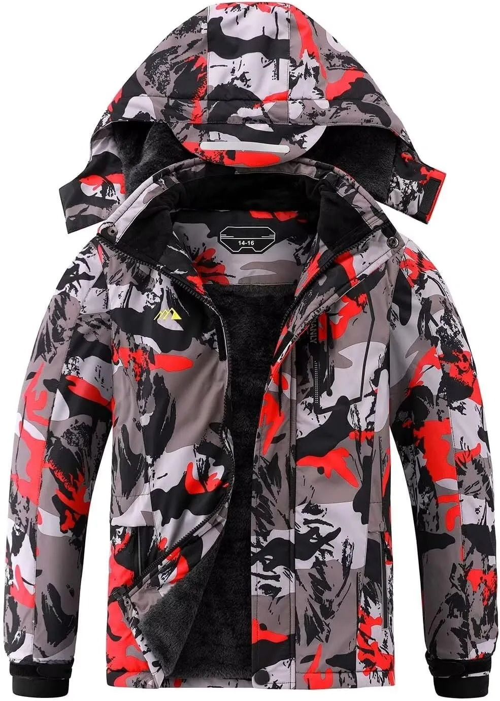 OHSNMAKSL Boy's Waterproof Ski Jacket Warm Winter Snow Coat Kids Fleece Snowboarding Jackets Thick Hooded Windproof Coats