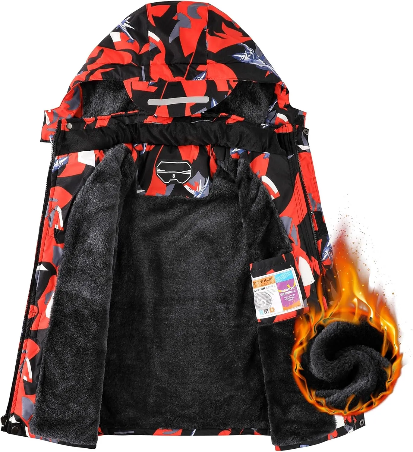 OHSNMAKSL Boy's Waterproof Ski Jacket Warm Winter Snow Coat Kids Fleece Snowboarding Jackets Thick Hooded Windproof Coats