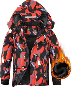 OHSNMAKSL Boy's Waterproof Ski Jacket Warm Winter Snow Coat Kids Fleece Snowboarding Jackets Thick Hooded Windproof Coats
