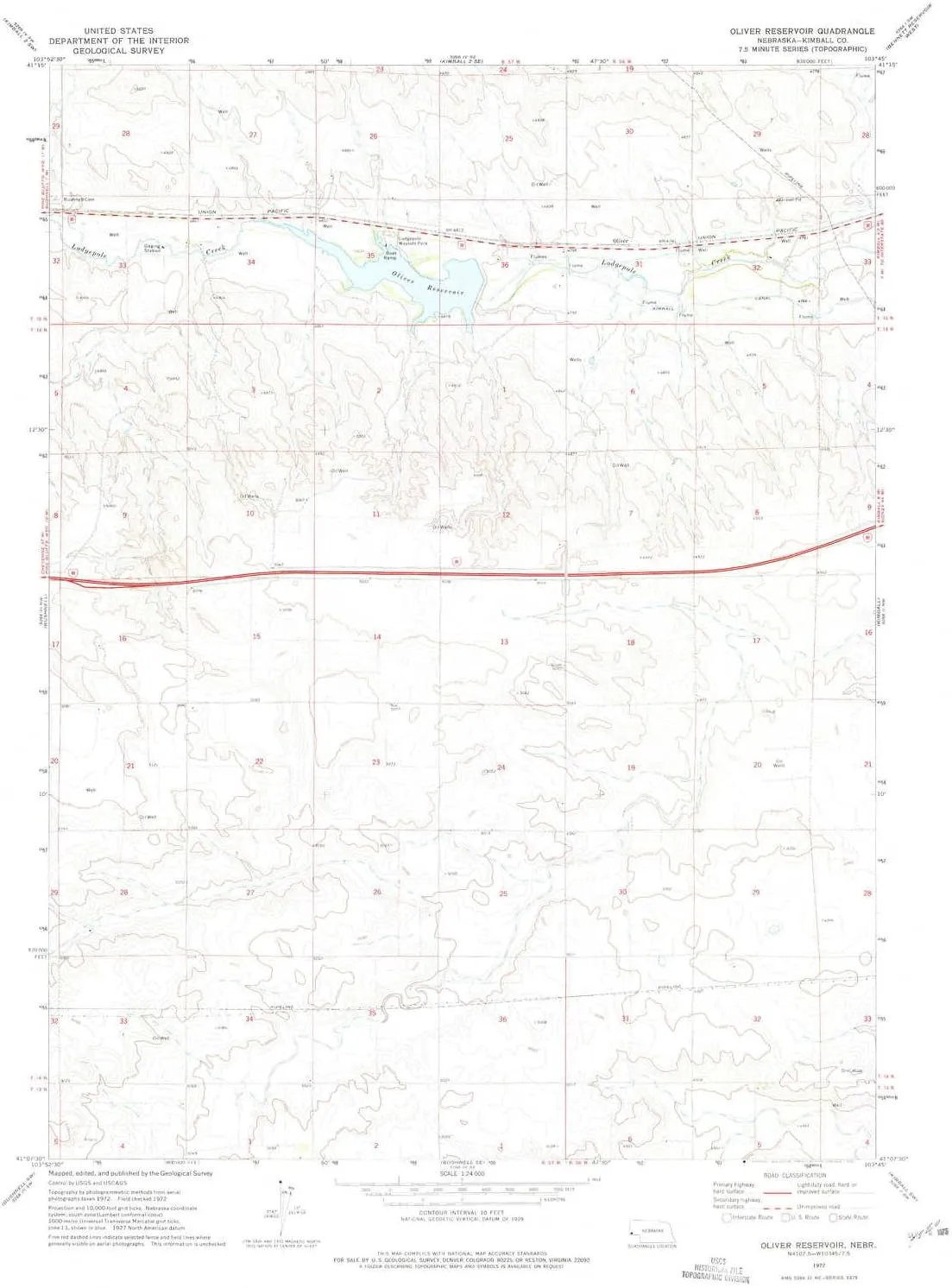 Oliver Reservoir NE topo map, 1:24000 Scale, 7.5 X 7.5 Minute, Historical, 1972, Updated 1975, 27 x 22 in