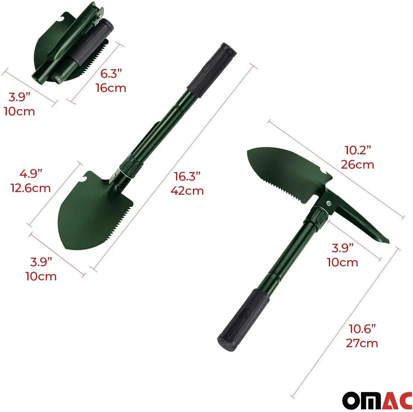 OMAC Military Survival Shovel - Ultimate Multitool for Backpack Adventures - Versatile Garden, Beach, Camping, and Snow Digging Tool - Perfect for Sand, Dirt, Mud, and More