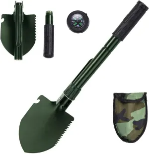 OMAC Military Survival Shovel - Ultimate Multitool for Backpack Adventures - Versatile Garden, Beach, Camping, and Snow Digging Tool - Perfect for Sand, Dirt, Mud, and More