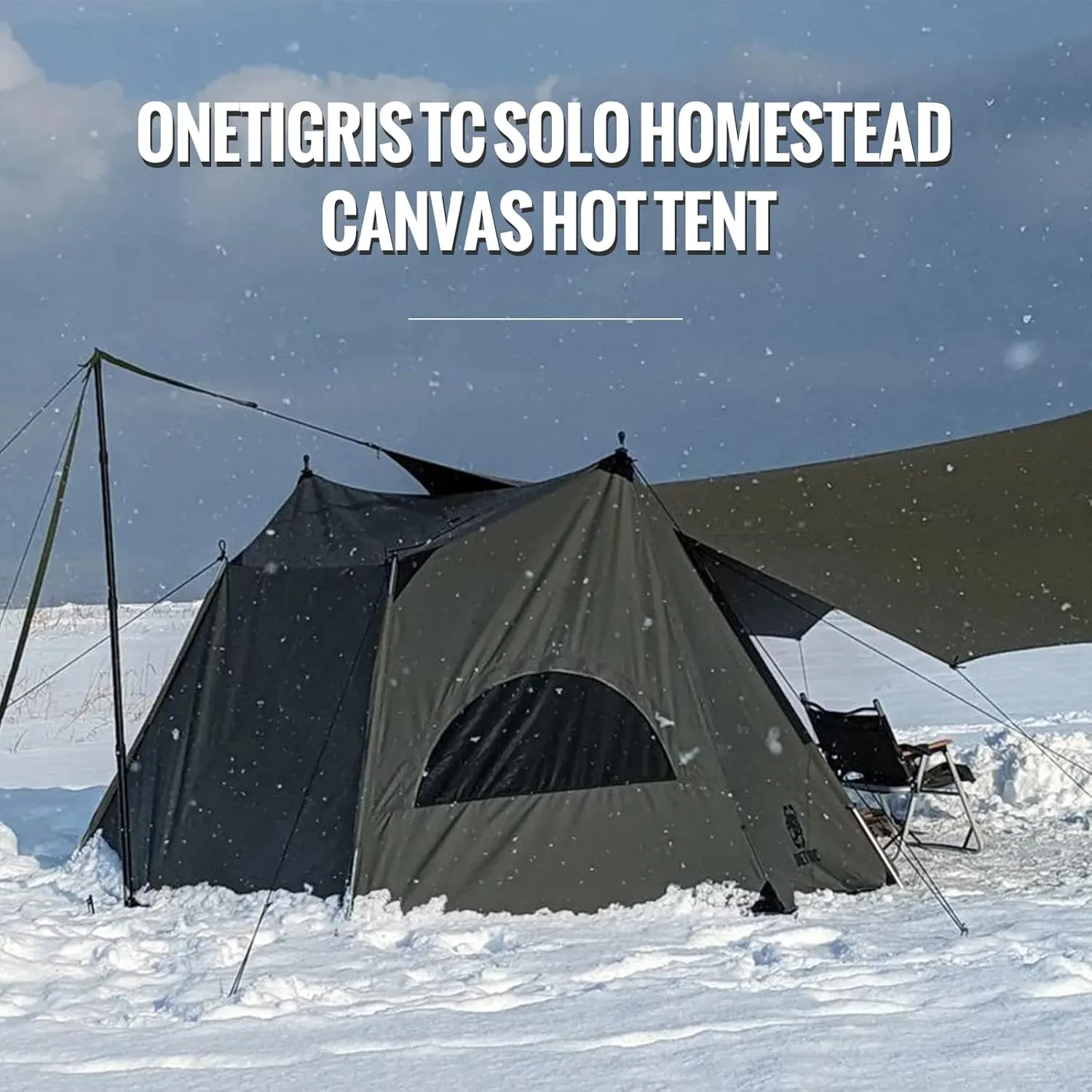 OneTigris Solo Homestead TC Canvas Hot Tent with Stove Jack, Fire-Retardant Wind-Proof Durable, 2 Person 4 Season Bushcraft Shelter Tent for Family Camping Hunting Fishing Motorcycling