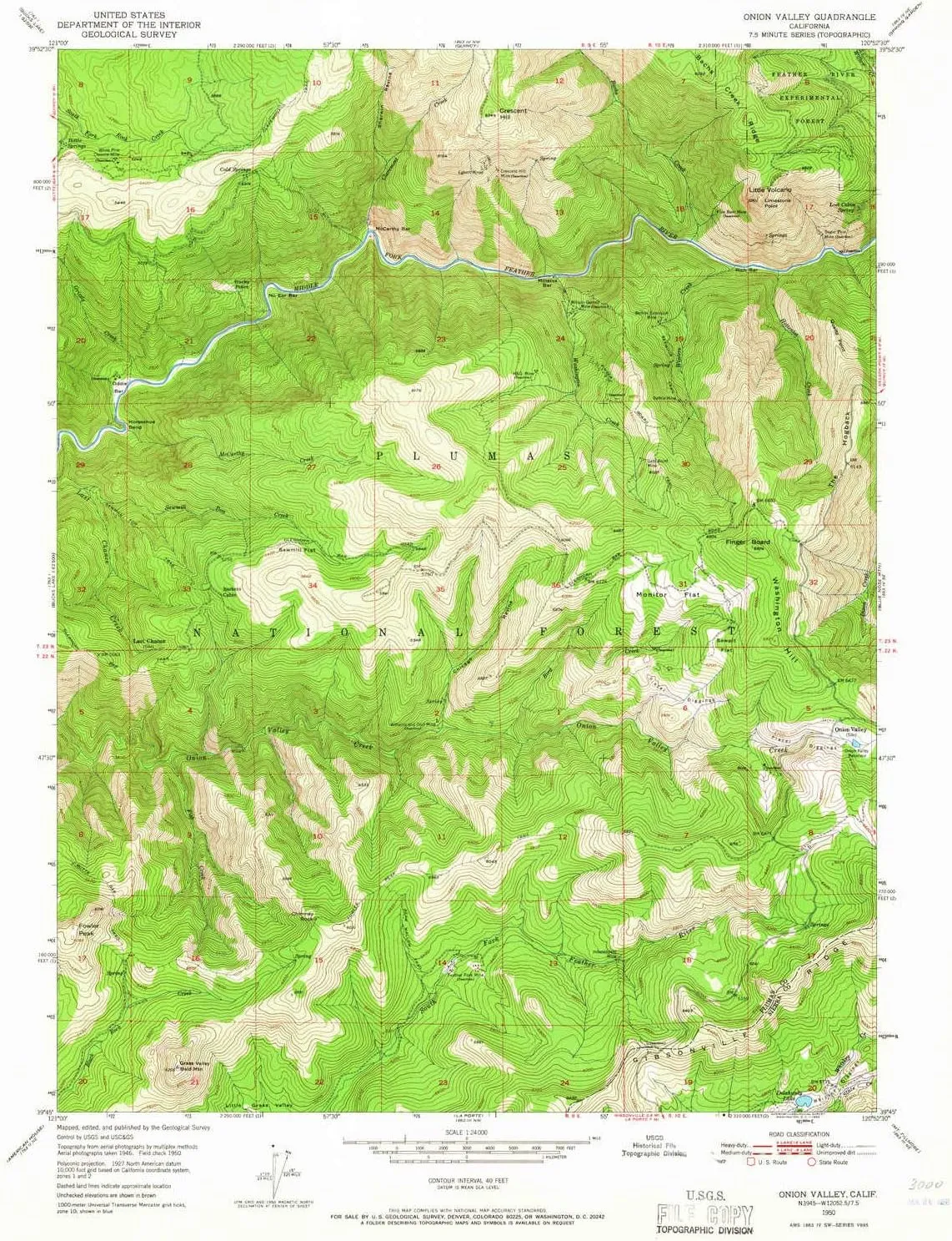 Onion Valley CA topo map, 1:24000 Scale, 7.5 X 7.5 Minute, Historical, 1950, Updated 1966, 26.8 x 21.9 in