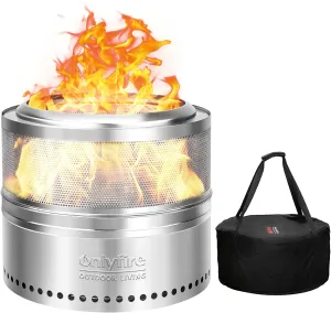 Onlyfire Wood Burning Fire Pit with Carrying Bag, 20” Detachable Portable Outdoor Firepit for Camping Tailgating Patio Backyard Bonfire Party, Perforated Smokeless Fireplace, Stainless Steel FP037