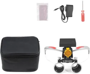 Optional 3W LED Headlamp Headlight with Yellow Filter 2.5X Loupes Binocular Magnifier Cloth Box (Silver)
