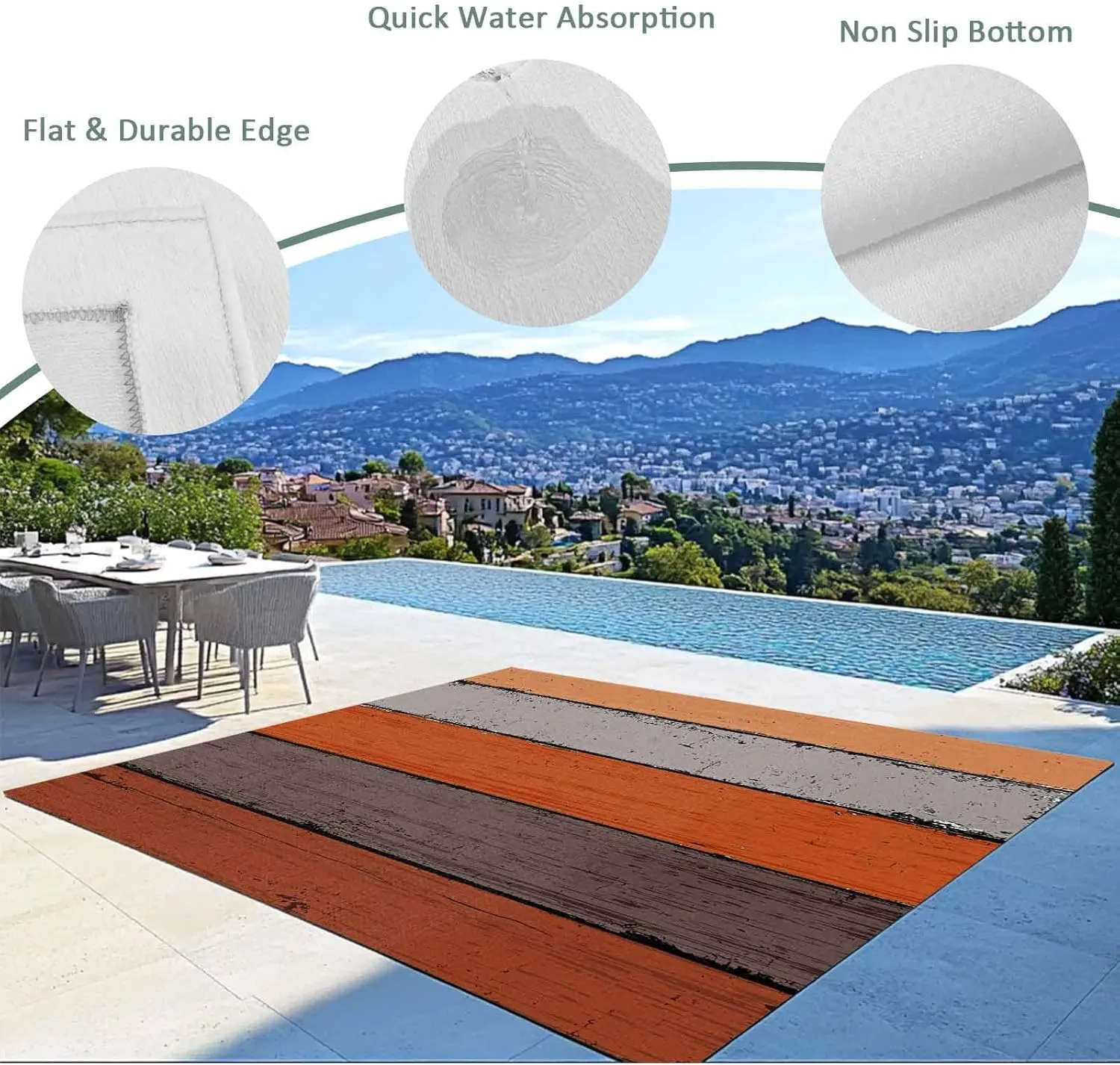 Orange Wooden Outdoor Patio Rug 5x8ft Large,Washable RV Camping Outside Area Runner Rug Mat,Grey Stripe Gradient Country Rustic Grain Carpet for Picnic Backyard Deck Porch Balcony Beach & Indoor