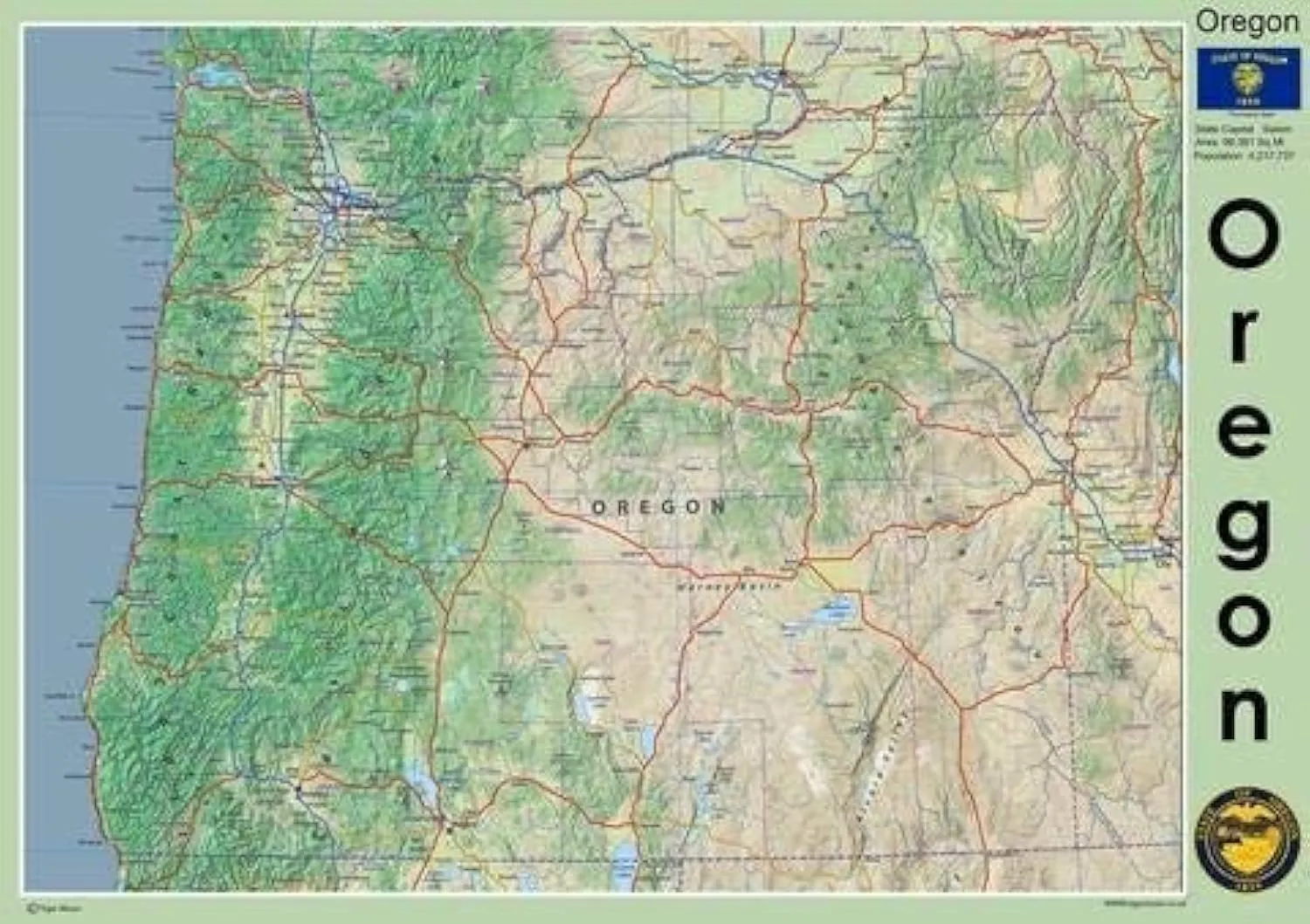 Oregon State Map - 23.3 x 16.5 inches – Paper Laminated
