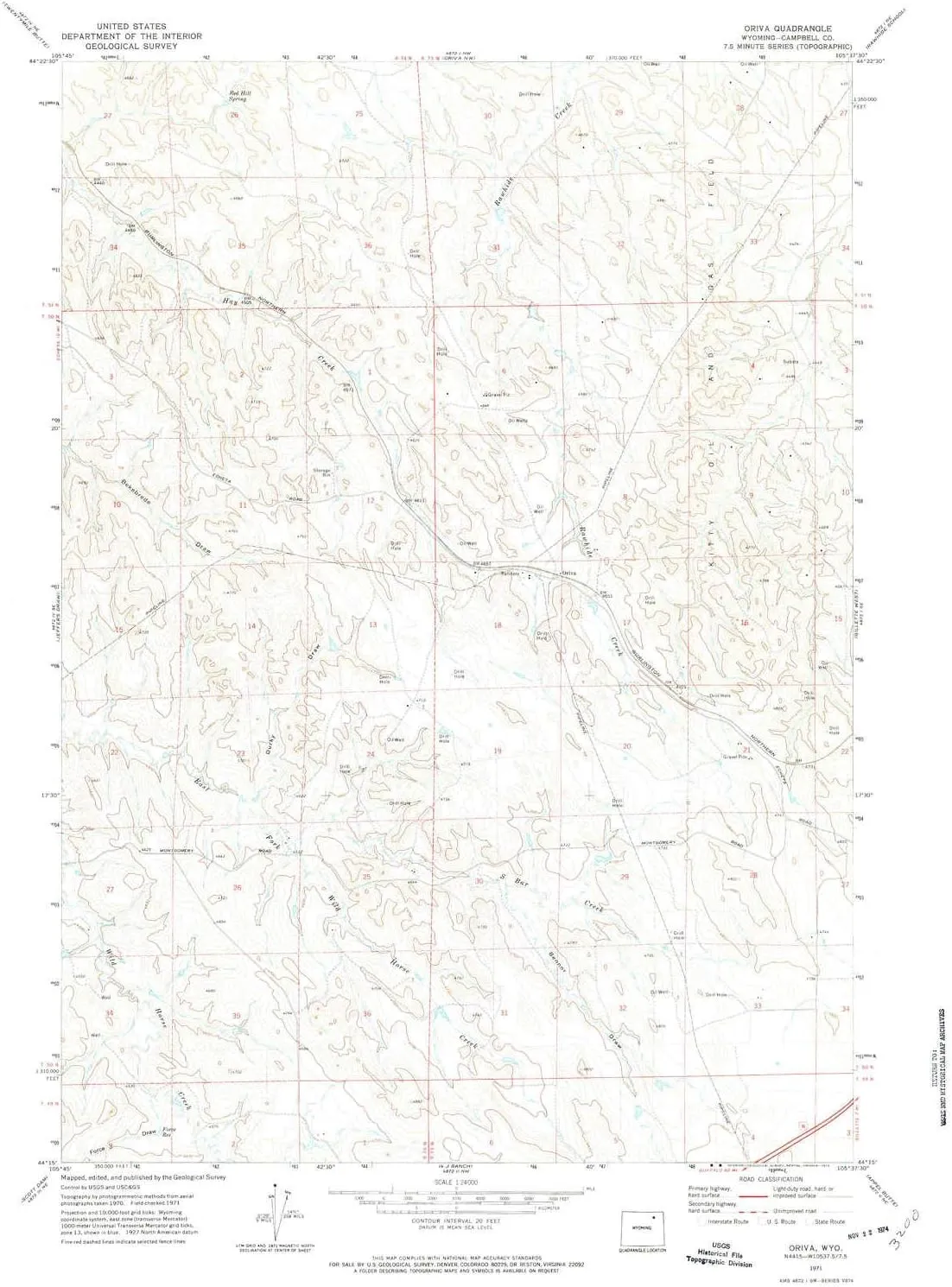 Oriva WY topo map, 1:24000 Scale, 7.5 X 7.5 Minute, Historical, 1971, Updated 1974, 26.8 x 21.4 in