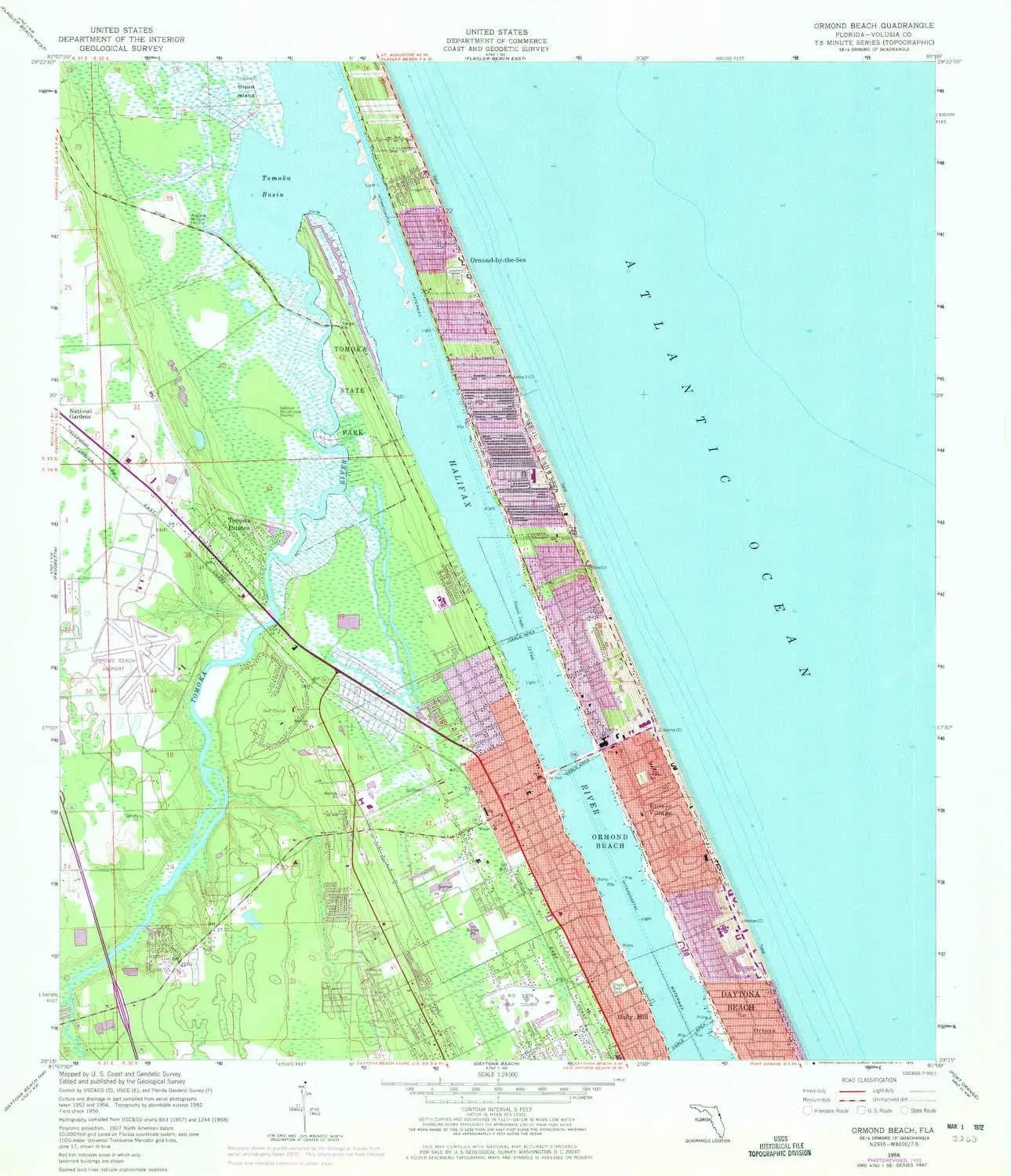 Ormond Beach FL topo map, 1:24000 Scale, 7.5 X 7.5 Minute, Historical, 1956, Updated 1972, 26.8 x 23 in
