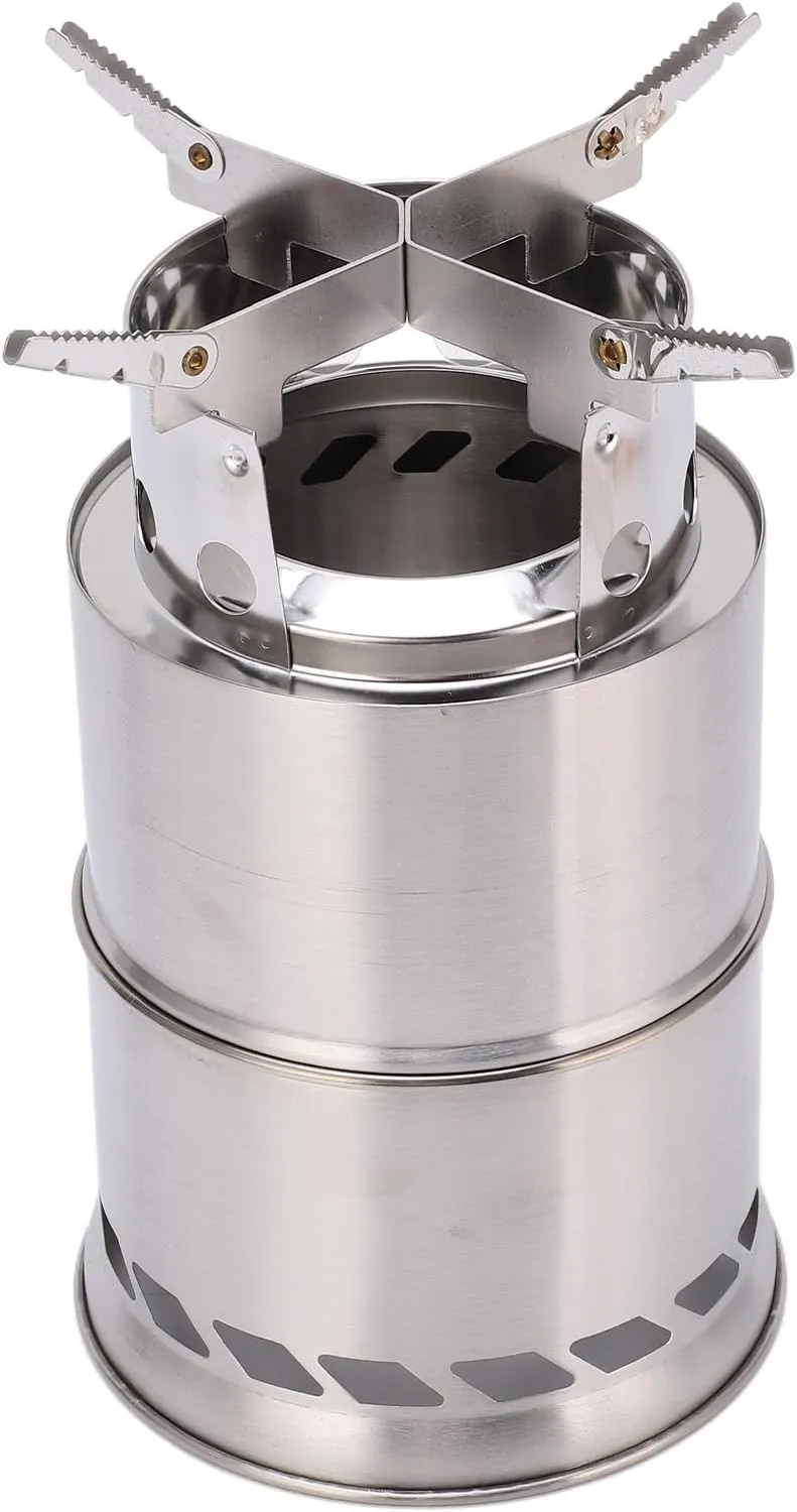 OUKENS Camping Stove, 5.43 x 9.44in Stainless Steel Wood Burning Stove Outdoor Folding Assembly Stove Portable Picnic Stove Camping Picnic Gasifier