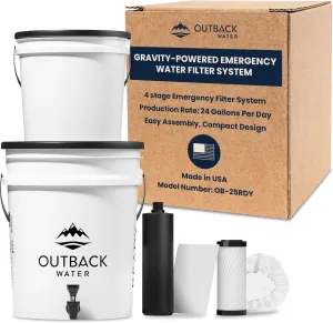Outback Emergency Water Filter System for Survival Kit, Camping Gear, & Bug Out Bag - 4-Stage Water Filtration System, Purifies 24 GPD, Made in USA Gravity Water Filter, Field Tested for 20  Years