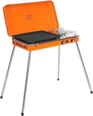 Outdoor 2-In-1 Grill & Gas stove Camping Griddle Stove with Detachable Legs, Portable Tabletop Grill Cooker for Camping BBQ Picnic Hiking Tailgating Grilling Orange