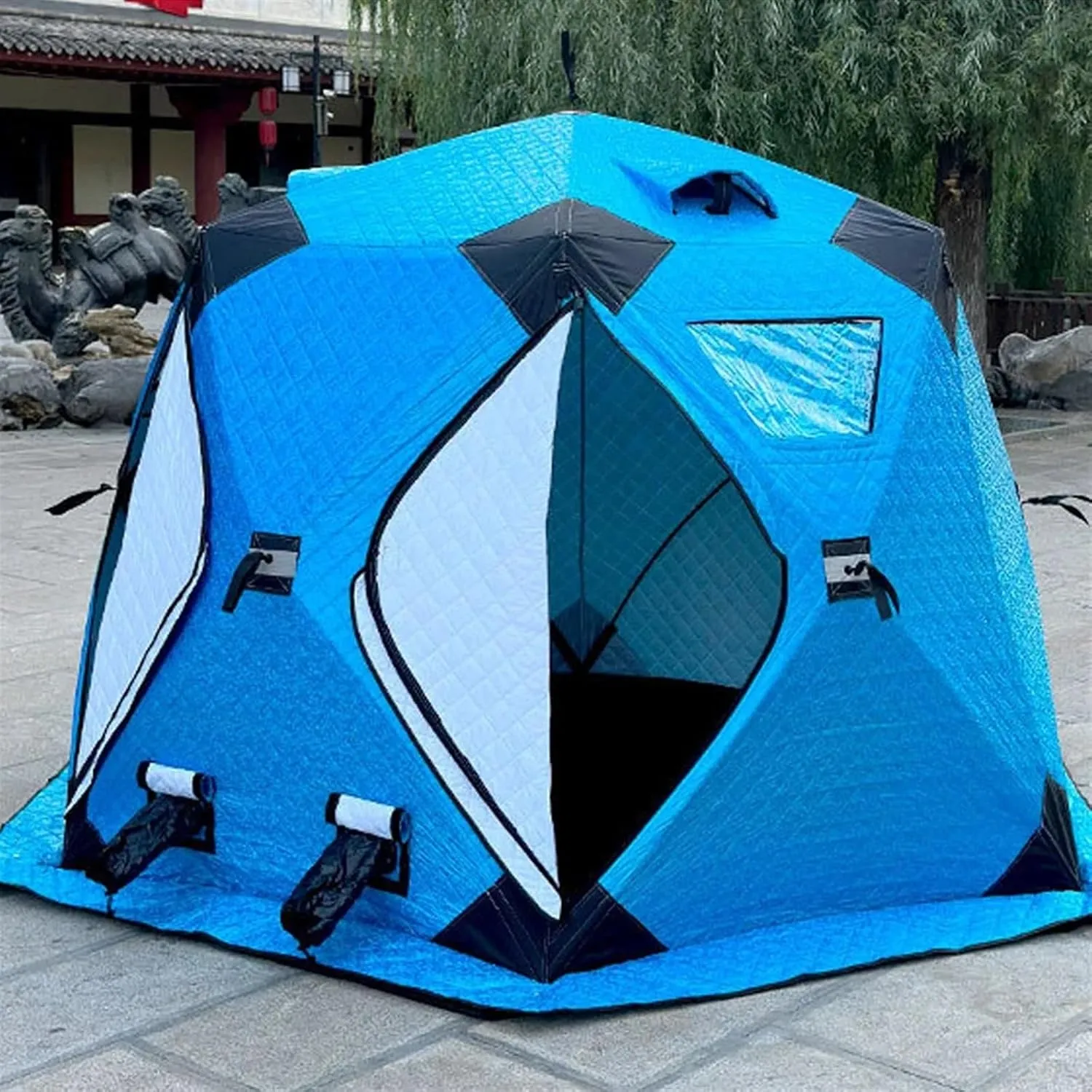 Outdoor Camping Ice Fishing Tent Insulated Quick Set Up Winter Fishing Tent Compatible with 5-8 People Camping Hiking Fishing Sport Events (Blue s)