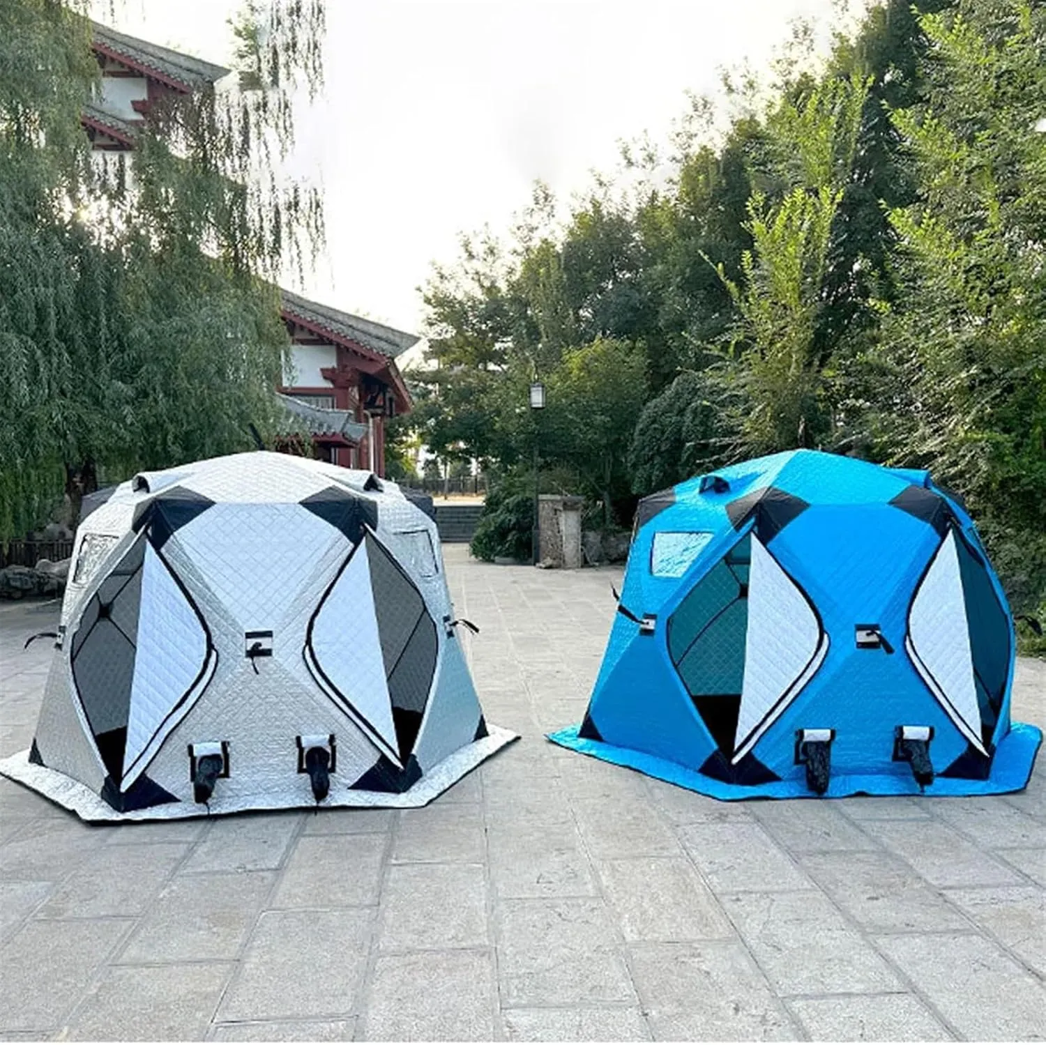 Outdoor Camping Ice Fishing Tent Insulated Quick Set Up Winter Fishing Tent Compatible with 5-8 People Camping Hiking Fishing Sport Events (Blue s)