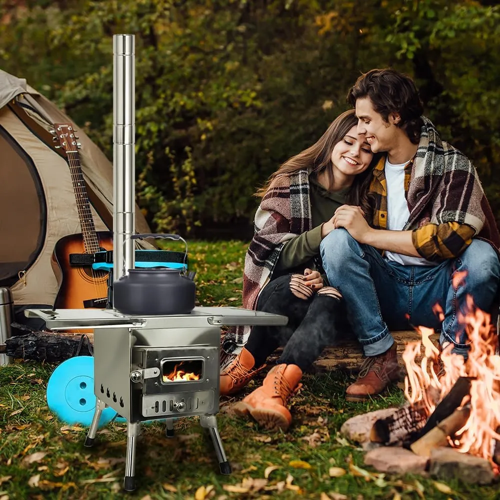 Outdoor Camping Stove Portable Stainless Steel Tent Stove With Chimney Pipe for Outdoor Cooking Backpacking BBQ Hiking Picnic