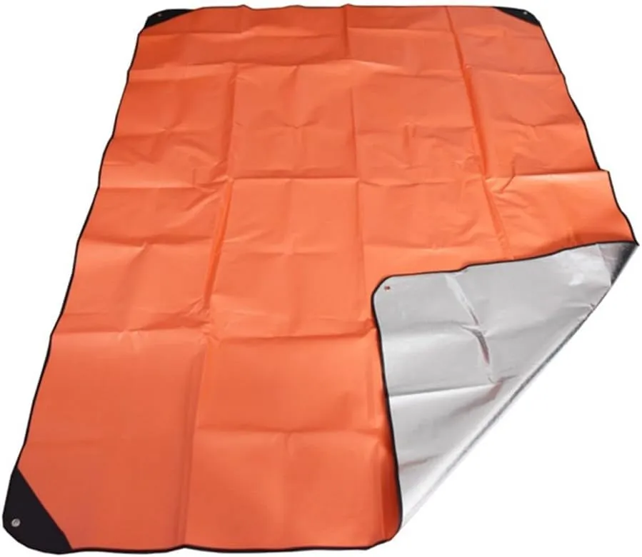 Outdoor Camping Survival Blanket Insulated Thermal Reflective Tarp 82.7x59.1inch Non-Woven Waterproof Shelter for Hiking Hunting Beach Park(Orange)