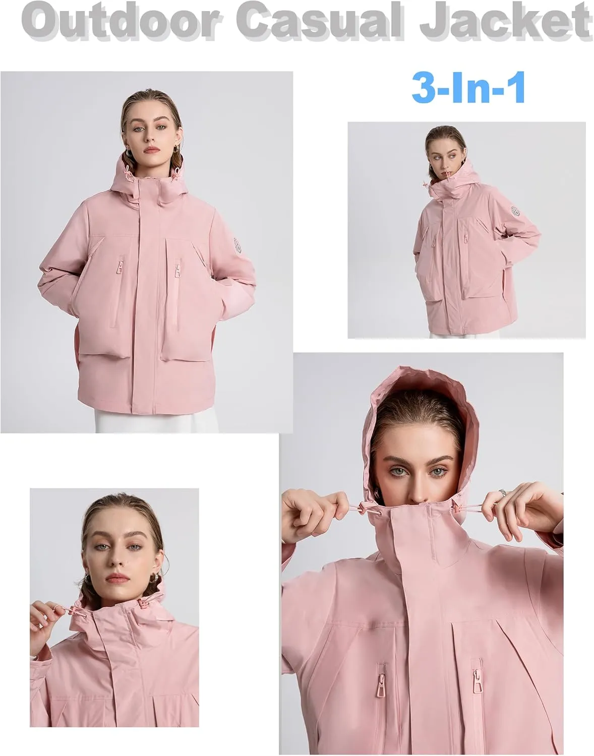 Outdoor Hiking 3 in 1 Women Spring Travel Snowboard Jacket Waterproof Rain Insulated,Lightweight Down Puffer Coat