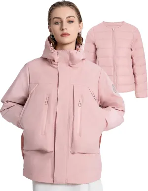 Outdoor Hiking 3 in 1 Women Spring Travel Snowboard Jacket Waterproof Rain Insulated,Lightweight Down Puffer Coat
