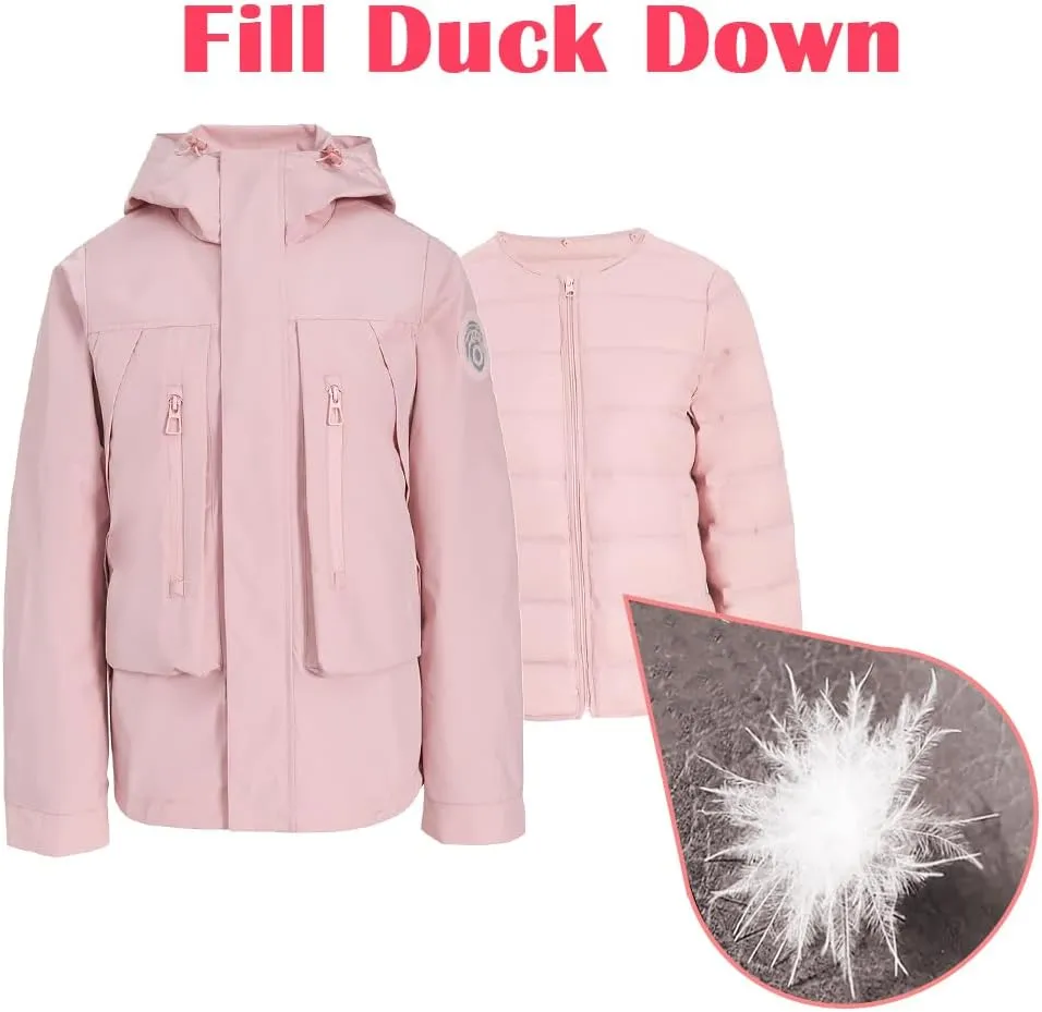 Outdoor Hiking 3 in 1 Women Spring Travel Snowboard Jacket Waterproof Rain Insulated,Lightweight Down Puffer Coat