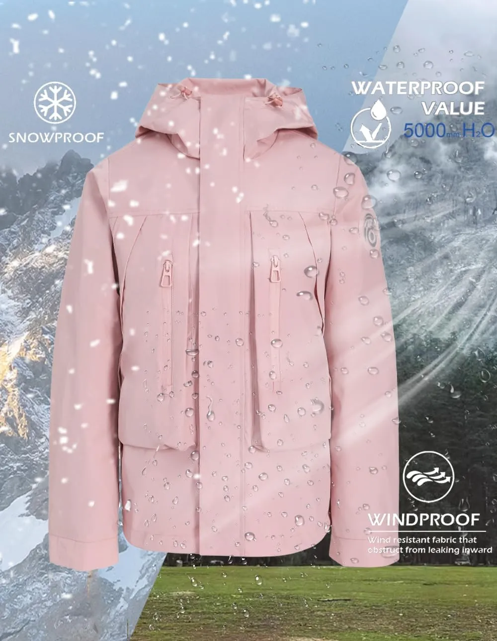Outdoor Hiking 3 in 1 Women Spring Travel Snowboard Jacket Waterproof Rain Insulated,Lightweight Down Puffer Coat