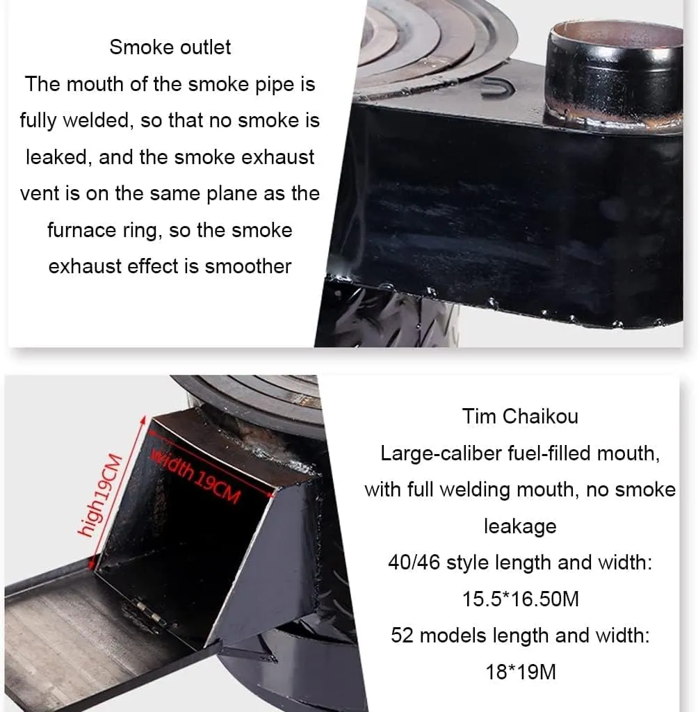 Outdoor Mobile Wood Stove, Portable Wood Burning Stove with Chimney Pipe for Tents, Shelters, Camping Heating and Cooking,40 * 43 * 67cm