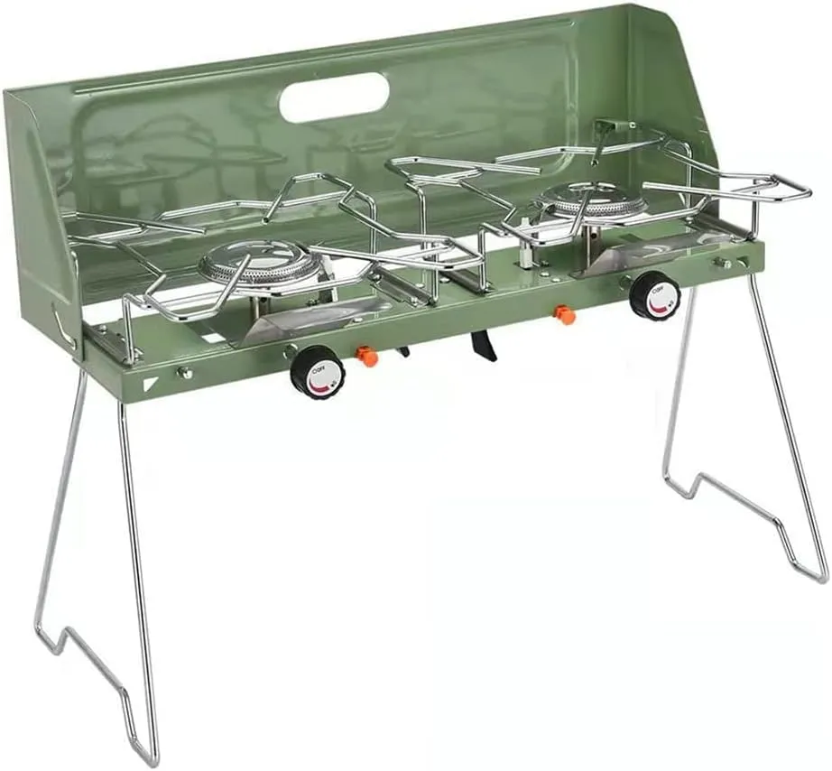 Outdoor Portable Barbecue Oven, Toast Small Gas Stove Double-Burner Windproof