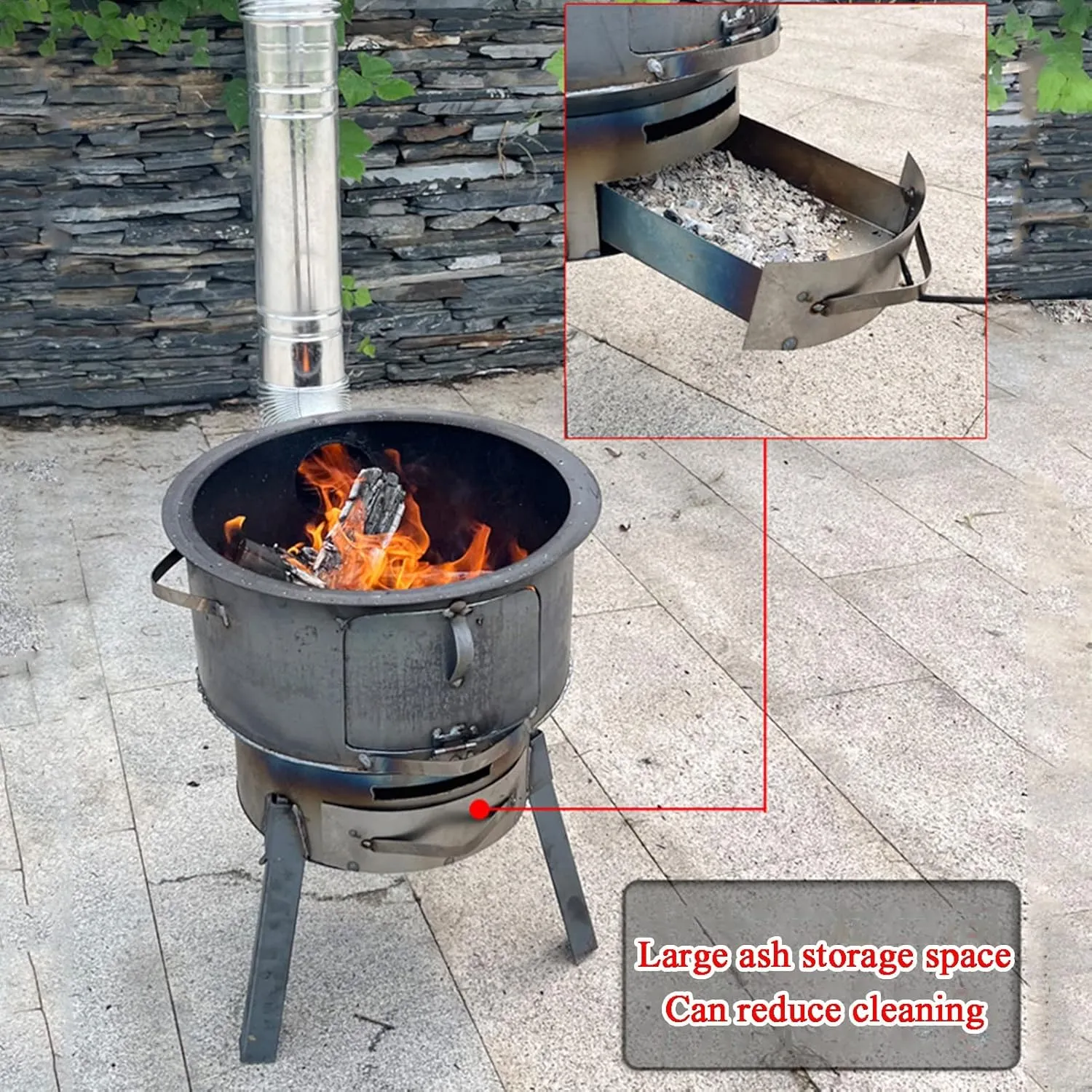 Outdoor Round Wood Burning Camping Stove, Multifunctional Tent Stove, for Winter Heating, Cooking, Picnic, BBQ, Emergency Preparedness (Color : 58CM/28IN)