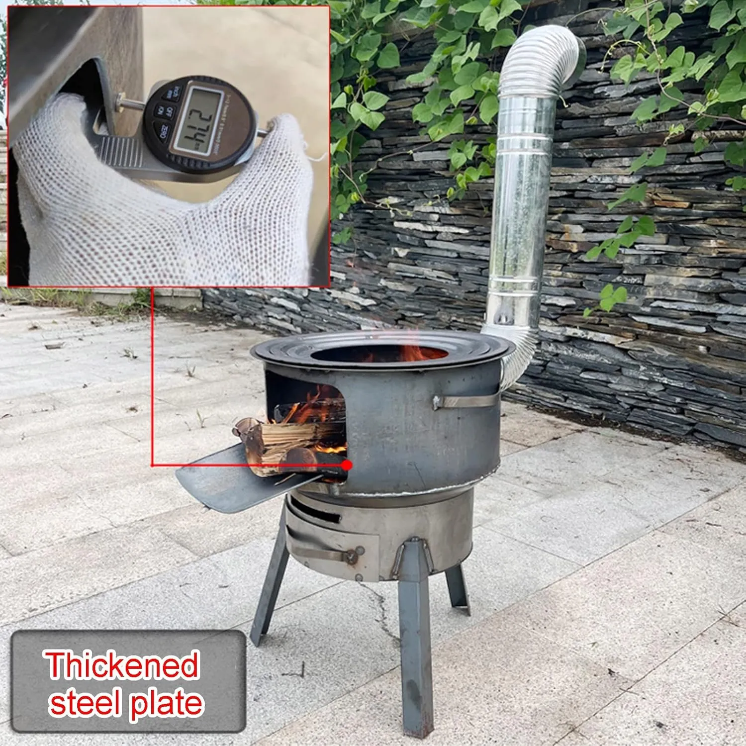 Outdoor Round Wood Burning Camping Stove, Multifunctional Tent Stove, for Winter Heating, Cooking, Picnic, BBQ, Emergency Preparedness (Color : 58CM/28IN)