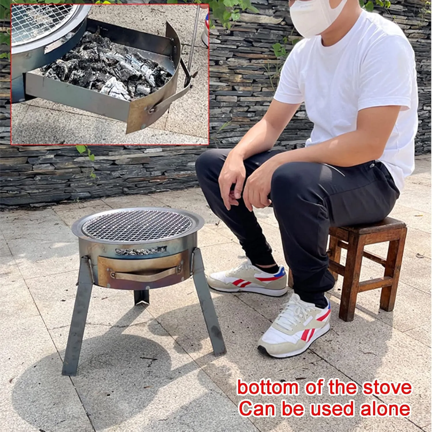 Outdoor Round Wood Burning Camping Stove, Multifunctional Tent Stove, for Winter Heating, Cooking, Picnic, BBQ, Emergency Preparedness (Color : 58CM/28IN)